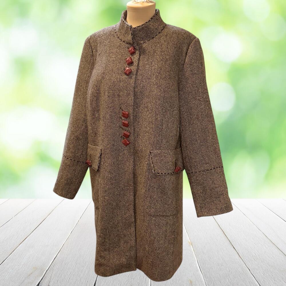 SOFT SURROUNDINGS Wool Blend Tweed Coat Basketweave Button Animal Lining Plus 1X